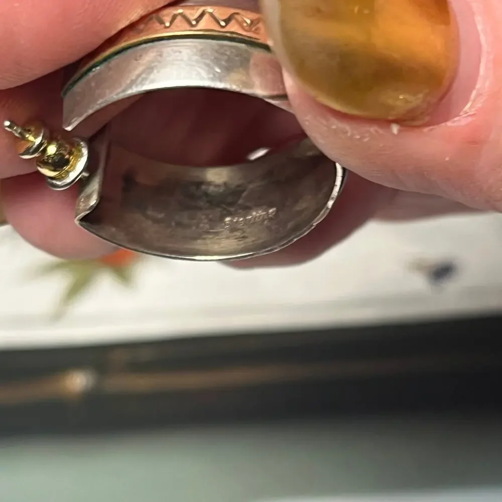 Vintage 925 Sterling Silver and Gold Vermeil Textured Hoop Earrings